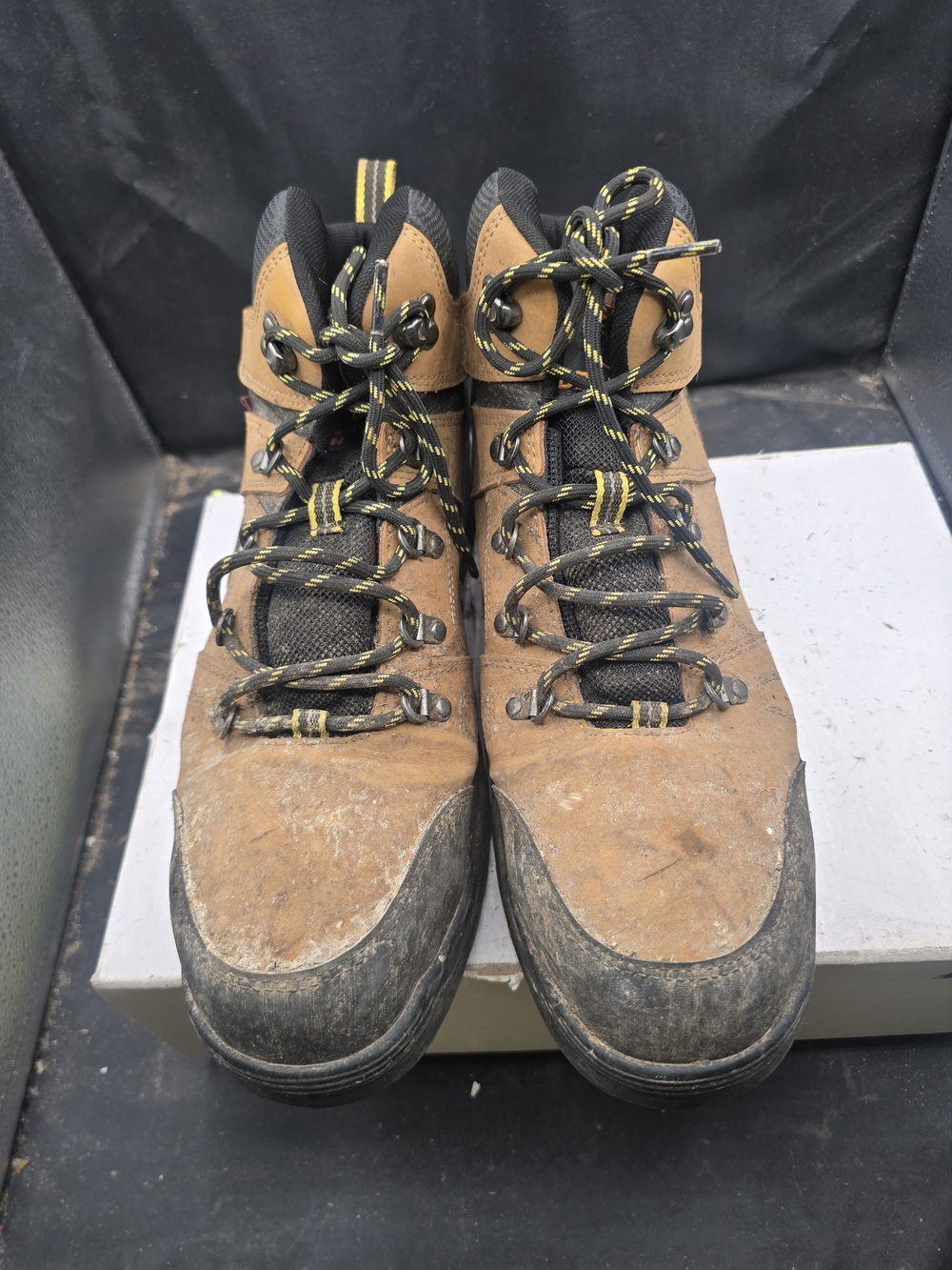 Brahma Brown and Black Men's Hiking Work Boots with Yellow Accents